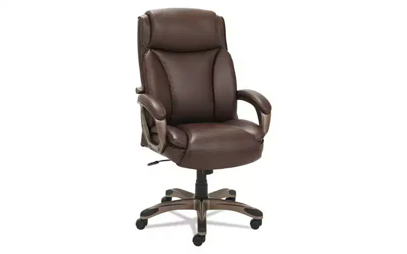 Chaise de direction à dossier haut en cuir reconstitué, supporte jusqu'à 125 kg, assise/dossier marron, piètement bronze