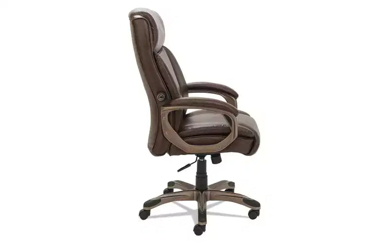Chaise de direction à dossier haut en cuir reconstitué, supporte jusqu'à 125 kg, assise/dossier marron, piètement bronze