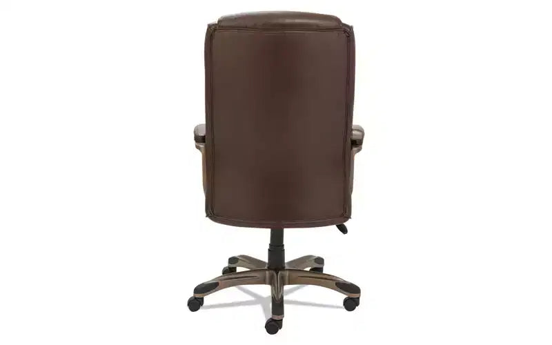 Chaise de direction à dossier haut en cuir reconstitué, supporte jusqu'à 125 kg, assise/dossier marron, piètement bronze
