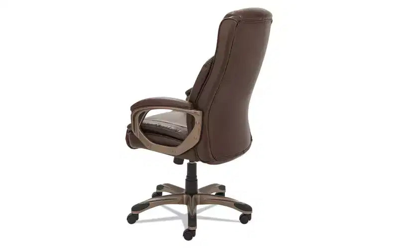 Chaise de direction à dossier haut en cuir reconstitué, supporte jusqu'à 125 kg, assise/dossier marron, piètement bronze